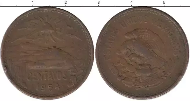 Монета 20 сентаво Мексики 1954 года Бронза Пирамида Солнца