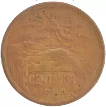 Монета 20 сентаво Мексики 1954 года Бронза