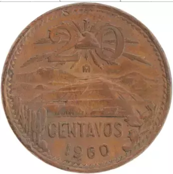 Монета 20 сентаво Мексики 1960 года Бронза
