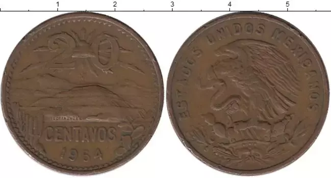 Монета 20 сентаво Мексики 1964 года Бронза Пирамида Солнца