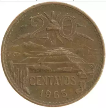 Монета 20 сентаво Мексики 1965 года Бронза