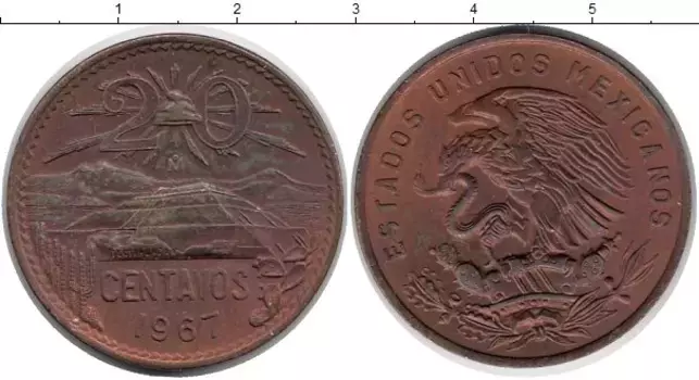Монета 20 сентаво Мексики 1967 года Бронза Орел