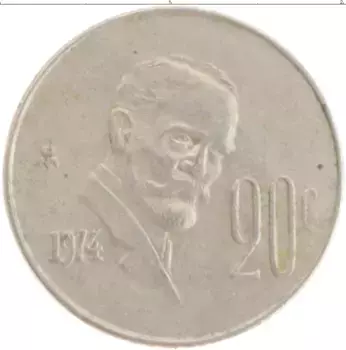 Монета 20 сентаво Мексики 1974 года Медно-никель Францико Мадеро