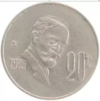 Монета 20 сентаво Мексики 1975 года Медно-никель