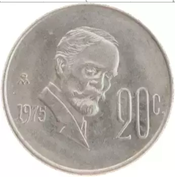 Монета 20 сентаво Мексики 1975 года Медно-никель