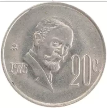 Монета 20 сентаво Мексики 1975 года Медно-никель