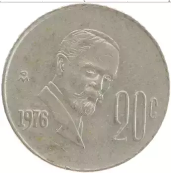 Монета 20 сентаво Мексики 1976 года Медно-никель Франциско Мадеро