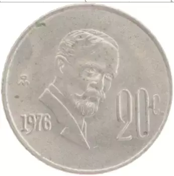 Монета 20 сентаво Мексики 1976 года Медно-никель