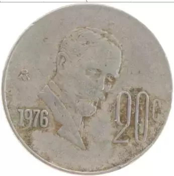 Монета 20 сентаво Мексики 1976 года Медно-никель