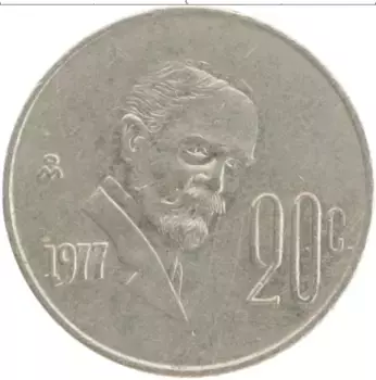 Монета 20 сентаво Мексики 1977 года Медно-никель Франциско Мадеро