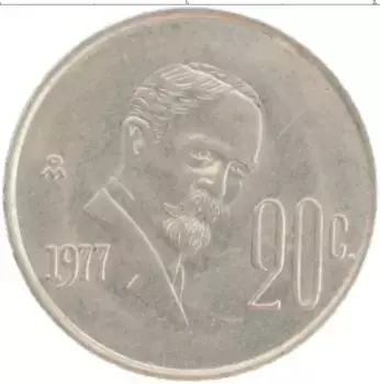 Монета 20 сентаво Мексики 1977 года Медно-никель