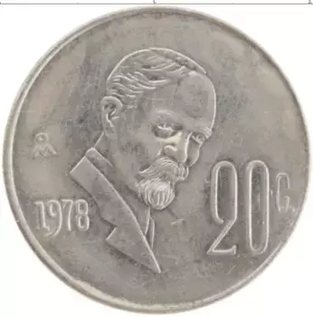 Монета 20 сентаво Мексики 1978 года Медно-никель Франциско Мадеро