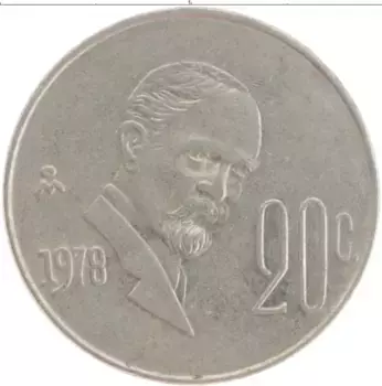 Монета 20 сентаво Мексики 1978 года Медно-никель