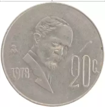 Монета 20 сентаво Мексики 1978 года Медно-никель
