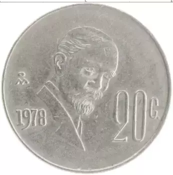 Монета 20 сентаво Мексики 1978 года Медно-никель Франциско Мадеро
