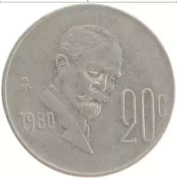 Монета 20 сентаво Мексики 1980 года Медно-никель