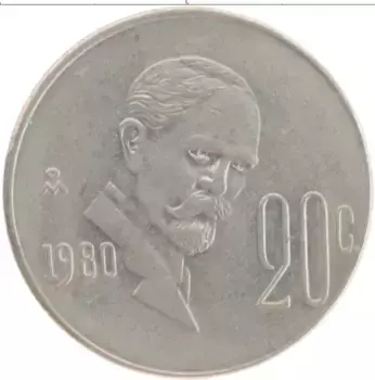 Монета 20 сентаво Мексики 1980 года Медно-никель