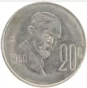 Монета 20 сентаво Мексики 1980 года Медно-никель