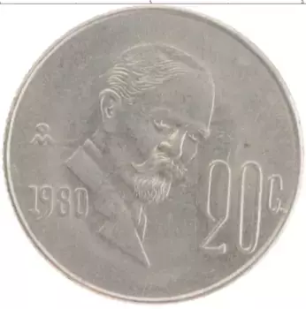 Монета 20 сентаво Мексики 1980 года Медно-никель