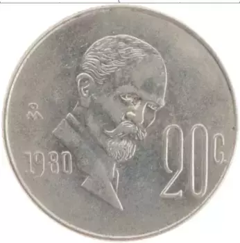 Монета 20 сентаво Мексики 1980 года Медно-никель