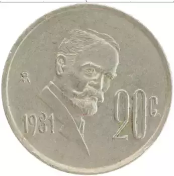 Монета 20 сентаво Мексики 1981 года Медно-никель Франциско Мадеро