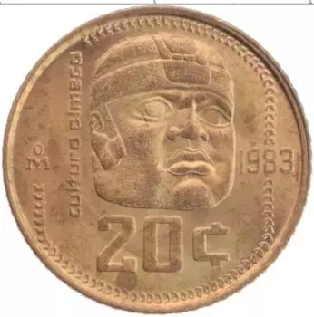 Монета 20 сентаво Мексики 1983 года Латунь