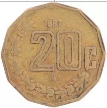 Монета 20 сентаво Мексики 1997 года Латунь