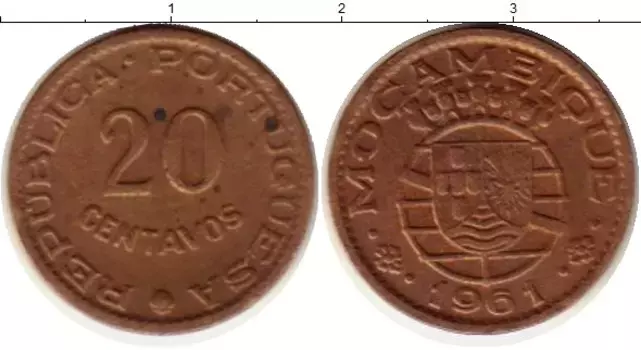 Монета 20 сентаво Мозамбика 1961 года Бронза Португальская колония