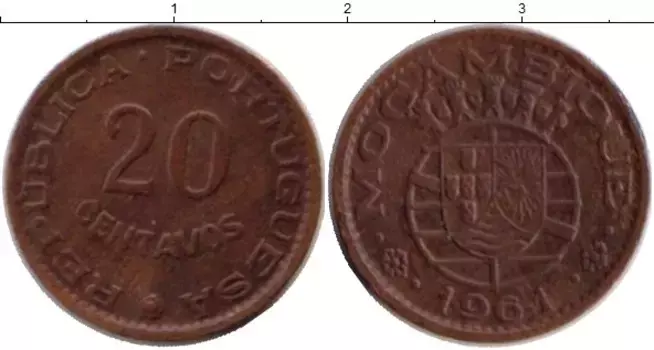 Монета 20 сентаво Мозамбика 1961 года Бронза