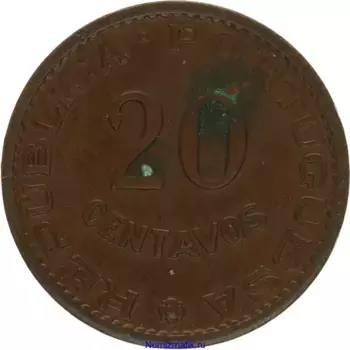 Монета 20 сентаво Мозамбика 1961 года Бронза