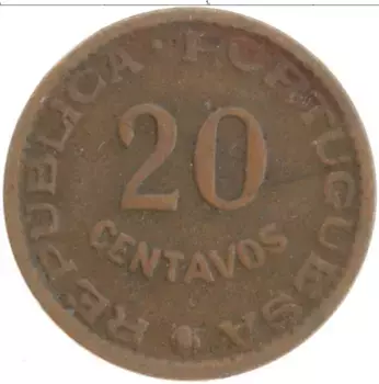 Монета 20 сентаво Мозамбика 1961 года Бронза