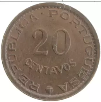 Монета 20 сентаво Мозамбика 1973 года Бронза