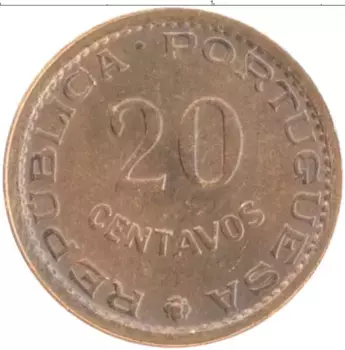 Монета 20 сентаво Мозамбика 1973 года Бронза Португальская колония
