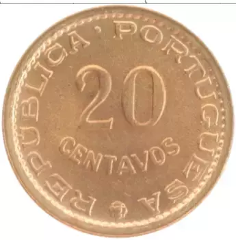 Монета 20 сентаво Мозамбика 1973 года Бронза