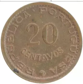 Монета 20 сентаво Мозамбика 1973 года Бронза