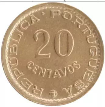Монета 20 сентаво Мозамбика 1973 года Бронза