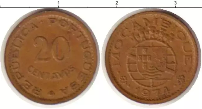 Монета 20 сентаво Мозамбика 1974 года Бронза Португальская колония