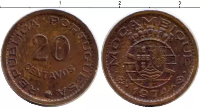Монета 20 сентаво Мозамбика 1974 года Бронза