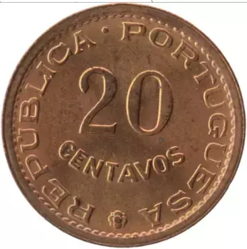 Монета 20 сентаво Мозамбика 1974 года Бронза Португальская колония