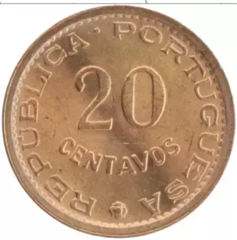 Монета 20 сентаво Мозамбика 1974 года Бронза