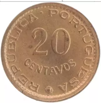 Монета 20 сентаво Мозамбика 1974 года Бронза
