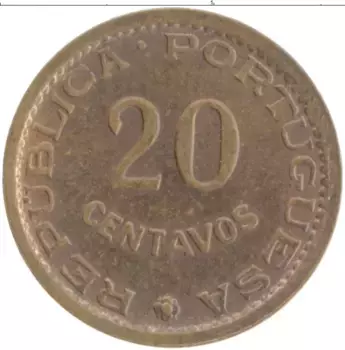 Монета 20 сентаво Мозамбика 1974 года Бронза Португальская колония