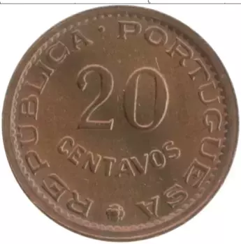 Монета 20 сентаво Мозамбика 1974 года Бронза Португальская колония