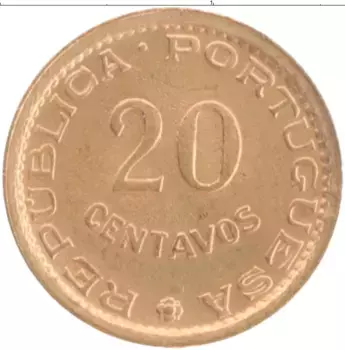 Монета 20 сентаво Мозамбика 1974 года Бронза Португальская колония