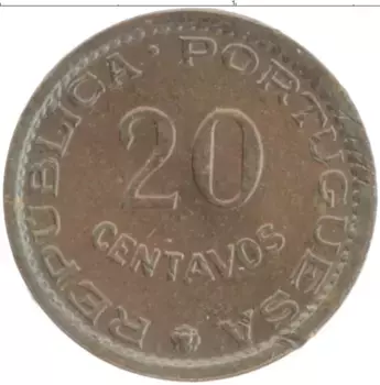 Монета 20 сентаво Мозамбика 1974 года Бронза