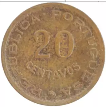 Монета 20 сентаво Мозамбика 1974 года Бронза