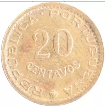 Монета 20 сентаво Мозамбика 1974 года Бронза