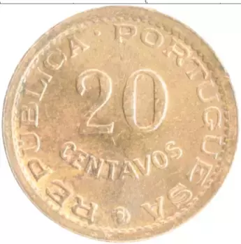 Монета 20 сентаво Мозамбика 1974 года Бронза