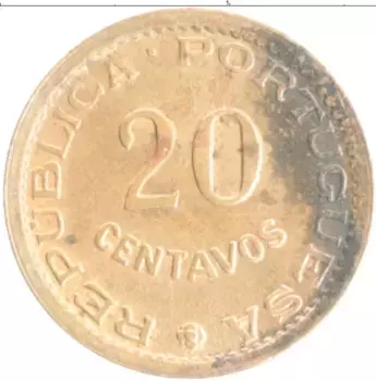 Монета 20 сентаво Мозамбика 1974 года Бронза