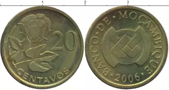 Монета 20 сентаво Мозамбика 2006 года Латунь